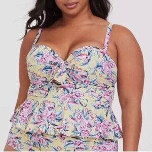 🌟HOST PICK🌟Torrid Tie-Front Peplum Midkini Sz 2F Yellow Floral Flamingo